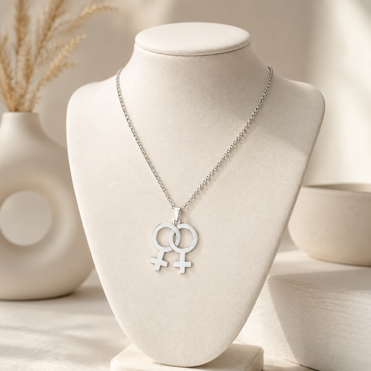 Rainbow Double Female Symbol Pride Necklace – Lesbian Pride Jewelry